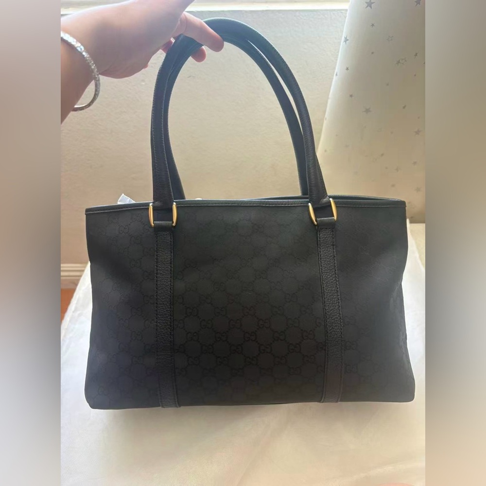 GUCCI GG Canvas Tote Bag Black Large Shopper Authentic Italy - Picture 14 of 16